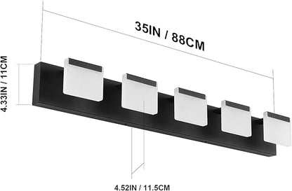Ralbay LED Modern Bathroom Vanity Light - 5 Light Acrylic Matte Black Vanity Lighting Fixture
