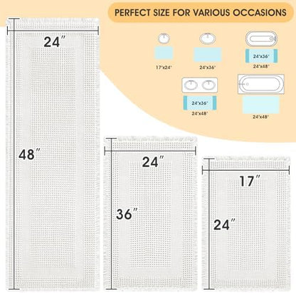 IM HOME Upgrade Waffle Bath Mat Set 3 Piece, Boho Bathroom Rugs Absorbent Non Slip, Soft Bathroom Mats, Machine Washable Knit Bath Rugs with Tassels for Bathroom, Bedroom, Kitchen, Shower, Tub, White
