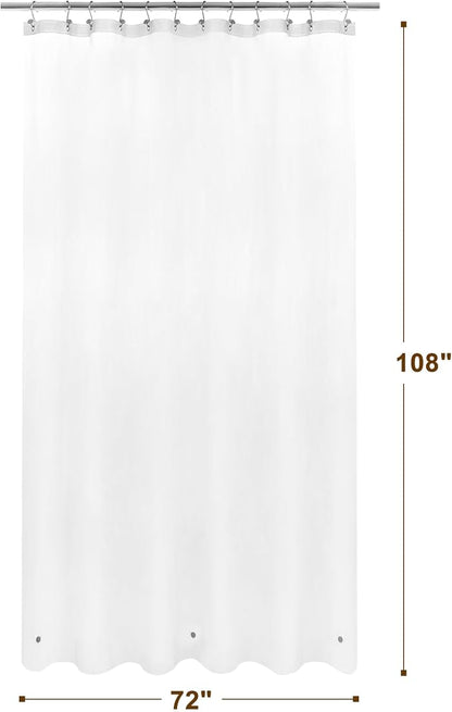 Barossa Design Super Long Frosted Shower Curtain Liner 72" Wide x 108" Height - Extra Long Plastic Bath Curtain with Metal Grommets for Bathroom - Frost, 72x108