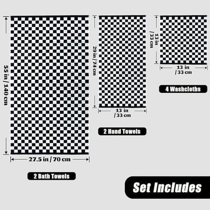 Black and White Towels Set of 8, Cute Checkered Towels for Bathroom Decor