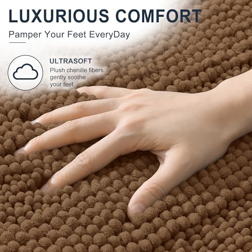 Smiry Thick Chenille Bathroom Rugs 36x24, Soft Absorbent Bath Mat, Mocha
