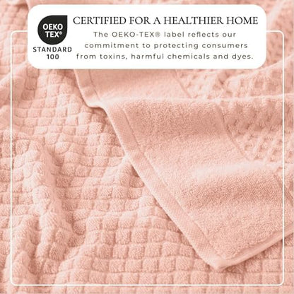 Great Bay Home Bath Towels - 100% Cotton 6 Piece Towel Set - Diamond Waffle Weave - Absorbent, Durable, Quick-Dry Towels for Bathroom (Pink)