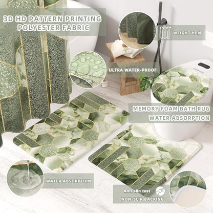 XLHOMO Bathroom Set - 26PC Bathroom Set with Shower Curtain and Rugs, Bathroom Accessory Set, Sage Green Bathroom Accessories Set, Trash Can & Soap Dispenser