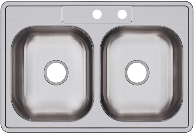 Dayton Stainless Steel 33" x 22" x 6-9/16", MR2-Hole Equal Double Bowl Drop-in Sink