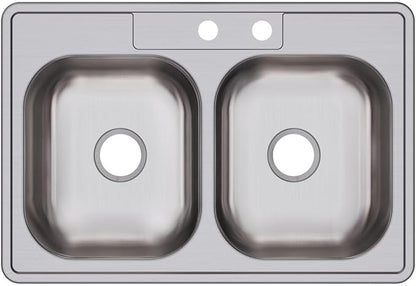 Dayton Stainless Steel 33" x 22" x 6-9/16", MR2-Hole Equal Double Bowl Drop-in Sink