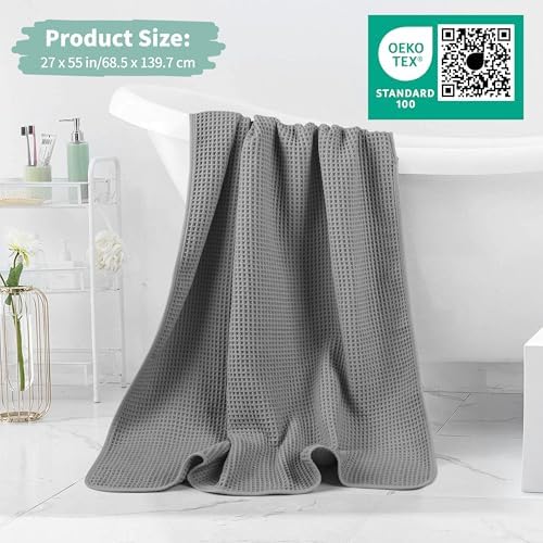 Microfiber Waffle Bath Towels, 4 Pieces, Soft, Absorbent, Fast Drying, Lint Free 430 GSM (Beige+Gray+Blue+White)