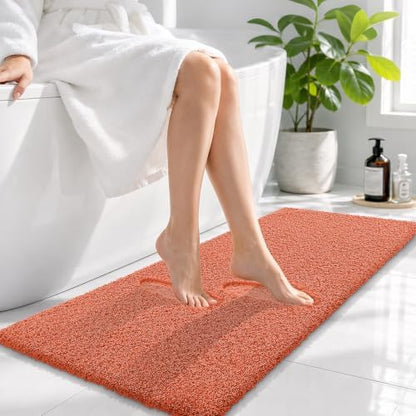 OLANLY Microfiber Bathroom Runner Rugs 47x17, Ultra Soft Bath Mat, Coral