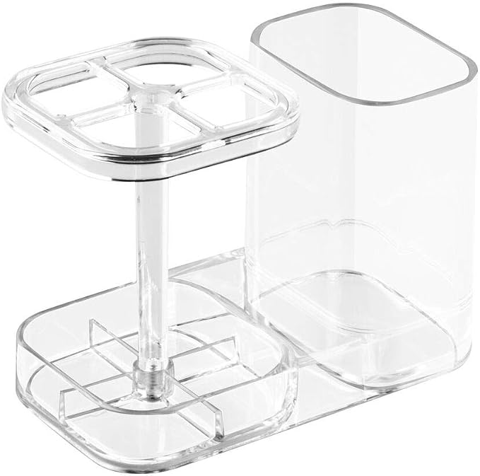 InterDesign Med+ BPA-Free Plastic Divided Toothbrush Holder - 5.6" x 3.25" x 4.55", Clear