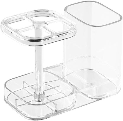 InterDesign Med+ BPA-Free Plastic Divided Toothbrush Holder - 5.6" x 3.25" x 4.55", Clear