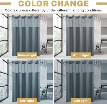 WONICY No Hook Shower Curtain with Liner, Gray Blue, 54 x 80 Inch