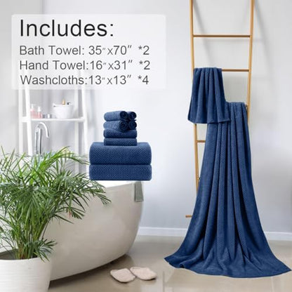 8-Piece Navy Bath Towels Set,2 Oversized Large Bath Towels Sheet,2 Hand Towels and 4 Washcloths - 600 GSM Soft Luxury Towel Set,Highly Absorbent Quick Dry Towel Collection for Bathroom,Hotel and Spa
