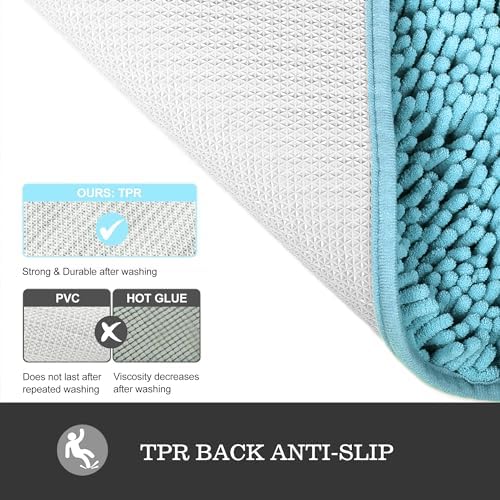 Yeaban Chenille Sky Blue Bathroom Rug 20"x32", Non-Slip Rubber Backing