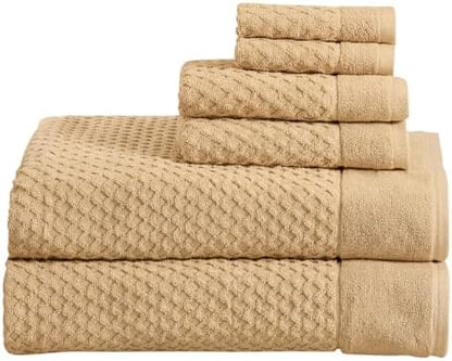 Great Bay Home Bath Towels - 100% Cotton 6 Piece Bath Sheet Set - Diamond Waffle Weave - Absorbent, Durable, Quick-Dry Towels for Bathroom (Sand)