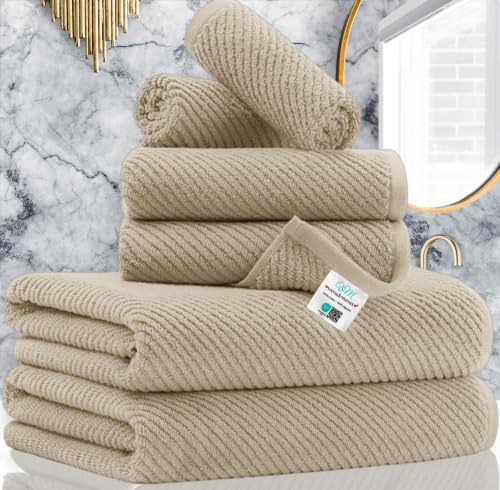 VOOVA & MOVAS 6PC Towel Set, 100% Cotton, Dark Beige