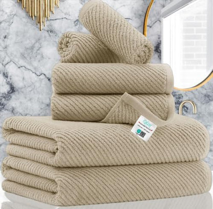 VOOVA & MOVAS 6PC Towel Set, 100% Cotton, Dark Beige