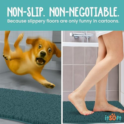 Chenille Bath Mats 34"x21", Plush Absorbent Bath Mats Quick Dry, Soft & Machine Washable, Non Slip Carpet for Bathroom, Thick Bathroom Rugs, Shower Restroom Rug Mat, Alfombras De Bano, Bathrugs