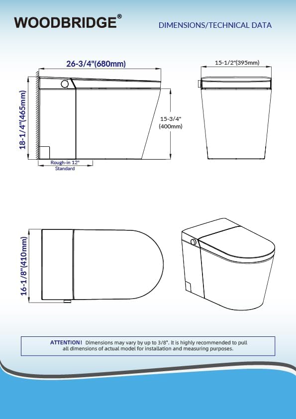 WOODBRIDGE Smart Toilet, Auto Open/Close Lid, Foot Sensor, Auto Flush, Heated Seat, Easy Installation, without Bidet,CHT002