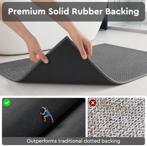 tchdio Bathroom Runner Rug, Absorbent Washable Thin Bath Mat, Non Slip Quick Dry Bath Rugs with Solid Rubber Backing, Low Profile Bath Mat, Grey, 24" x 48"