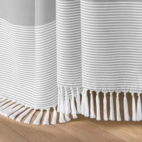 Grey Farmhouse Cotton Striped Shower Curtain with Tassel 60"W X 72"L