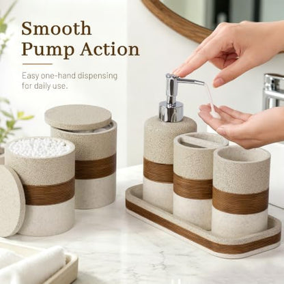 YMXYJM 6-Piece Resin Bathroom Accessories Set, Beige