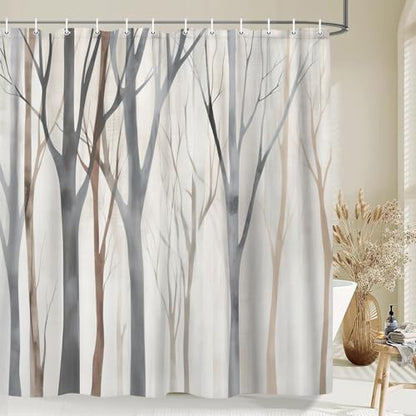 Birch Forest Abstract Shower Curtain Farmhouse Bathroom Decor 47X64 Inch