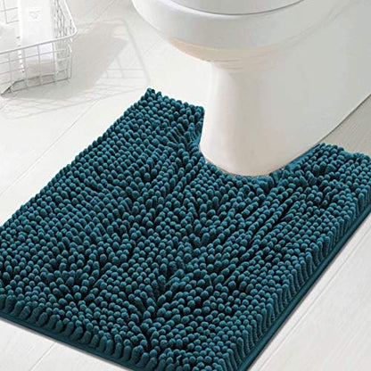 H.VERSAILTEX Toilet Mat U Shaped Bathroom Rugs Bath Mats for Bathroom Non Slip Luxury Chenille Bath Mat U Shape 20x24 Extra Soft and Absorbent Shaggy Rugs Washable Dry Fast - Dark Teal