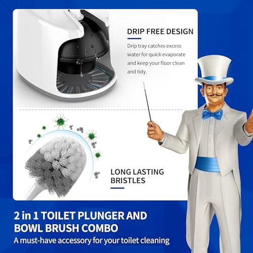 MR.SIGA Toilet Plunger and Brush with Holder for Toilet Cleaning, White