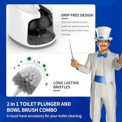 MR.SIGA Toilet Plunger and Brush with Holder for Toilet Cleaning, White