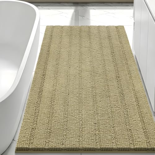 Bcoimo Bath Rug Mat,Beige Chenille High Absorbent Long Bathroom Runner Rugs