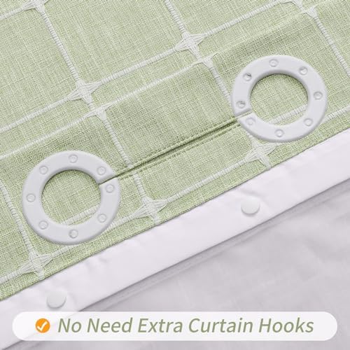 MitoVilla No Hooks Needed Boho Farmhouse Shower Curtain with Snap-in Liner, Cotton Linen Fabric Shower Curtains with Tassels for Rustic Neutral Bathroom Decor, Sage Green, 72 x 74