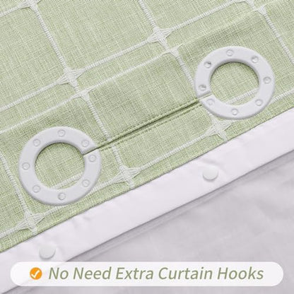 MitoVilla No Hooks Needed Boho Farmhouse Shower Curtain with Snap-in Liner, Cotton Linen Fabric Shower Curtains with Tassels for Rustic Neutral Bathroom Decor, Sage Green, 72 x 74