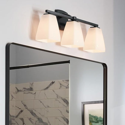 Kichler Marant 21.25" 3-Light Vanity Light with Opal Glass in Black, for Bathroom, Powder Room, Over a Mirror, (21.25" W x 9.5" H), 55216BK
