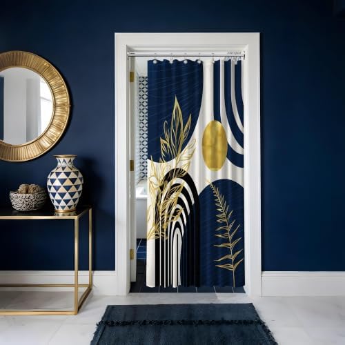 Navy Blue and Gold Stall Shower Curtain, 36X72 in Narrow Small