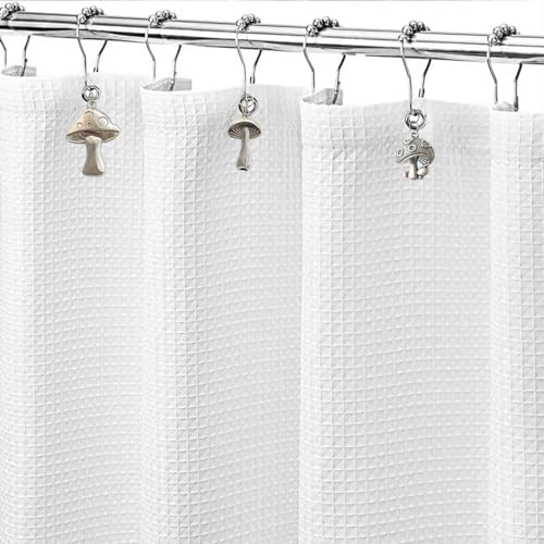 Mushroom Shower Curtain Hooks, 12Pcs Rustproof Metal Cute Retro Mushroom Shower Curtain Hooks Rings for Boho Fairy Forest Country Cottagecore Style Home Bathroom Decor (Silvery)