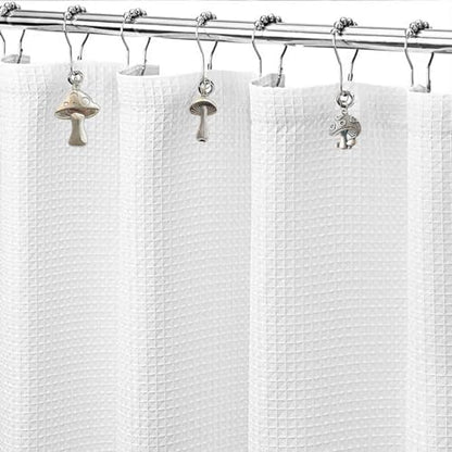 Mushroom Shower Curtain Hooks, 12Pcs Rustproof Metal Cute Retro Mushroom Shower Curtain Hooks Rings for Boho Fairy Forest Country Cottagecore Style Home Bathroom Decor (Silvery)