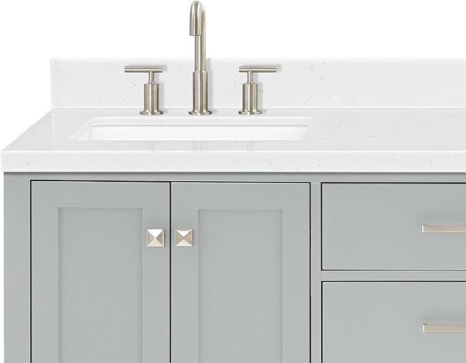 DKB Beckford 66" Grey Double Bathroom Vanity, 1.5" Edge Carrara White Quartz Countertop, Dual Rectangular Undermount Sinks, 4 Soft-Closing Doors, 6 Dovetail Drawers