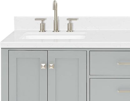DKB Beckford 66" Grey Double Bathroom Vanity, 1.5" Edge Carrara White Quartz Countertop, Dual Rectangular Undermount Sinks, 4 Soft-Closing Doors, 6 Dovetail Drawers