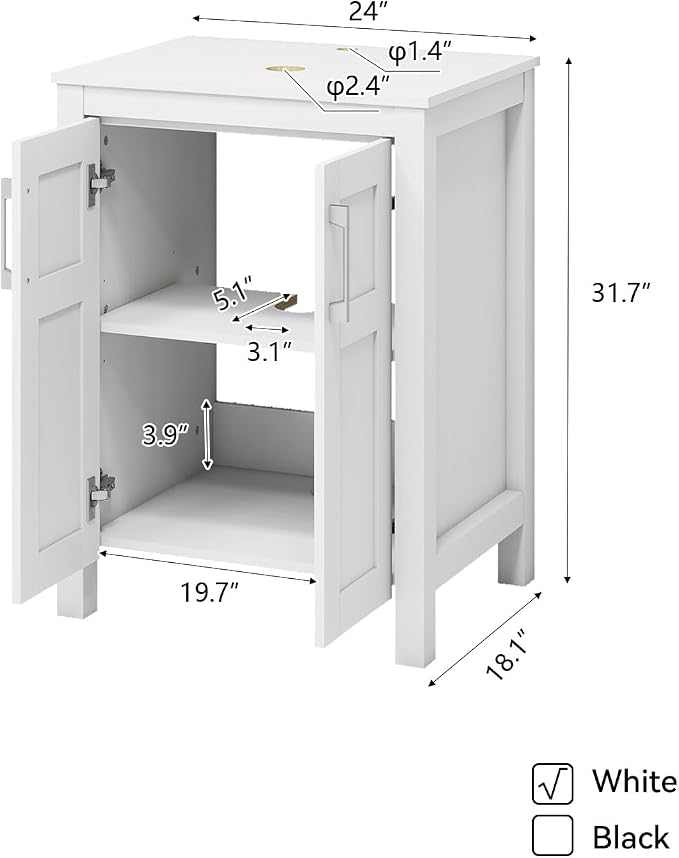 YOURLITE Bathroom Vanity, 24" Modern White Bathroom Cabinet