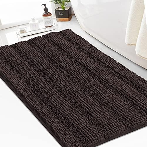 Turquoize Chenille Bath Rugs Shaggy Bathroom Rugs Non Slip Bath Mat for Bathroom 24 x 36 Brown Bath Rug for Bath Room Extra Soft and Absorbent Area Rug, 24"x 36", Brown