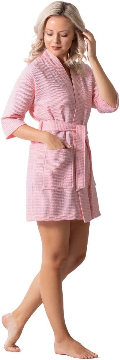 Lightweight Waffle Knit Bath, Spa & Bridesmaids Kimono Short Robes for Women - Quick Dry & Soft