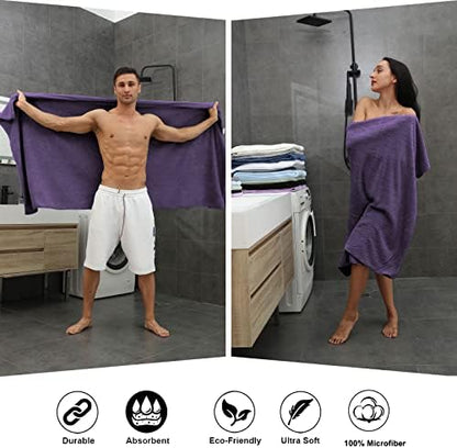 Smuge Extra Large Bath Towel Sheet Set 35x70 Inches - Oversized Bath Towels Set,Large Microfiber - Quick Dry,Lightweight,Super Soft,Highly Absorbent Towel Set for Bathroom,Pack of 4(Russian Violet)