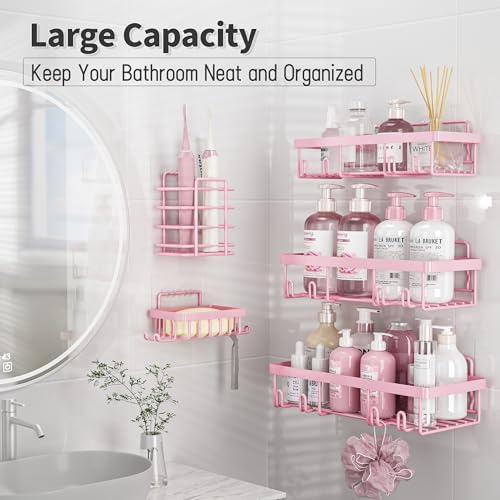 Liuoud 5 Pack Shower Caddy for Inside Shower, Pink Bathroom Decor Set