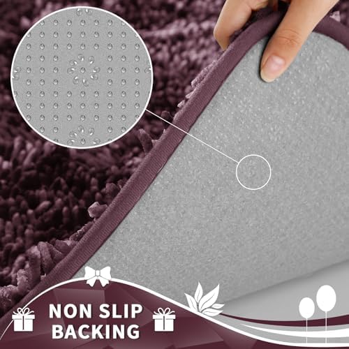 Yimobra Toilet Rugs U Shaped Washable, Extra Thick Soft Absorbent Chenille Contour Bathroom Rugs for Toilet 24x20 Inch, Quick Dry Non Slip Toilet Mat for Bath Floor, Purple Grey