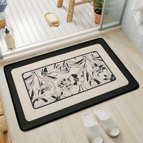 YDKGL Bath Mats for Bathroom, Non Slip Thin Bathroom Rugs, Black 16x24