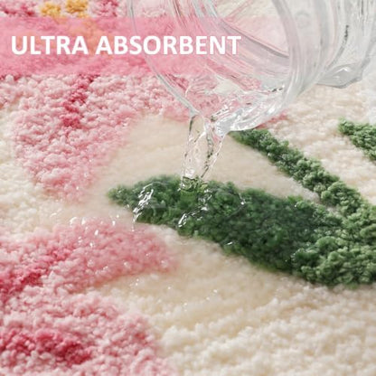 Cloud-Shaped Lily Bath Mat, Soft Non-Slip Fluffy Fresh Flowers Bathroom Rug, Ultra Absorbent Microfiber Shaggy Door Mat, Machine Washable Bath Rug Carpet for Bathtub Bedroom 18x39 Inch (Pink Lily S)