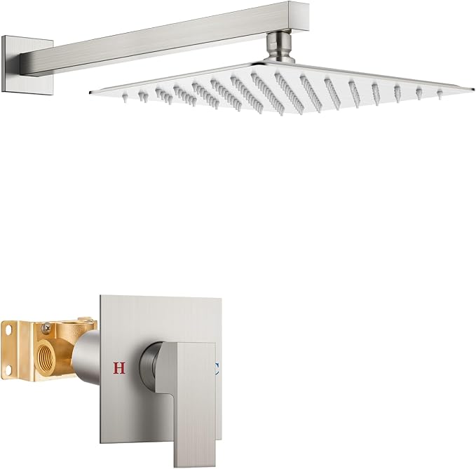 Airuida 10 Inch Brushed Nickel Shower Faucet Set,Shower Valve Kit | Rainfall Shower Head and Handle Set,Female Thread Rough-in Valve Shower Kit,Single Function Shower System