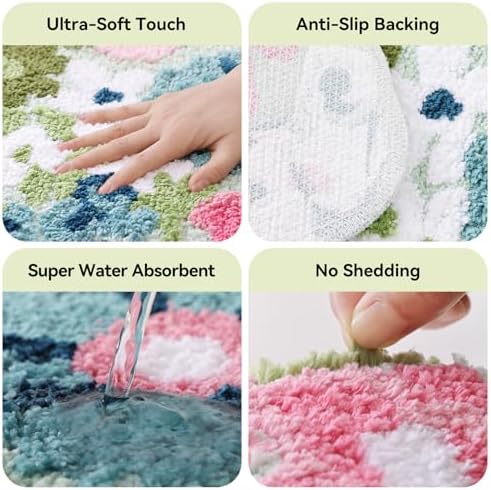 TRUEDAYS Floral Bath Mat, Cute Bath Mat for Bathroom, 32'' x 20'', Colorful