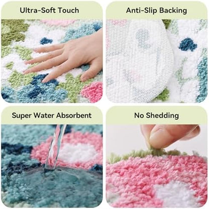 TRUEDAYS Floral Bath Mat, Cute Bath Mat for Bathroom, 32'' x 20'', Colorful