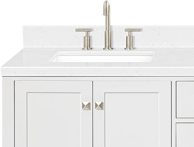 DKB Beckford 72 Inch Bathroom Vanity Double Sink — White Bathroom Vanity with Sink, 1.5" Edge Carrara White Quartz Countertop & Backsplash, 4 Soft-Close Doors, 6 Dovetail Drawers