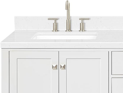 DKB Beckford 72 Inch Bathroom Vanity Double Sink — White Bathroom Vanity with Sink, 1.5" Edge Carrara White Quartz Countertop & Backsplash, 4 Soft-Close Doors, 6 Dovetail Drawers